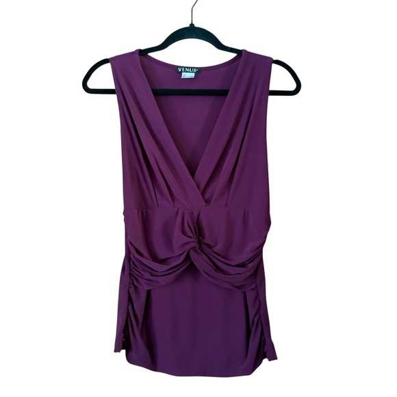 Venus Gathered Ruched V-Neck Purple Tank Top Size Medium - Picture 1 of 4